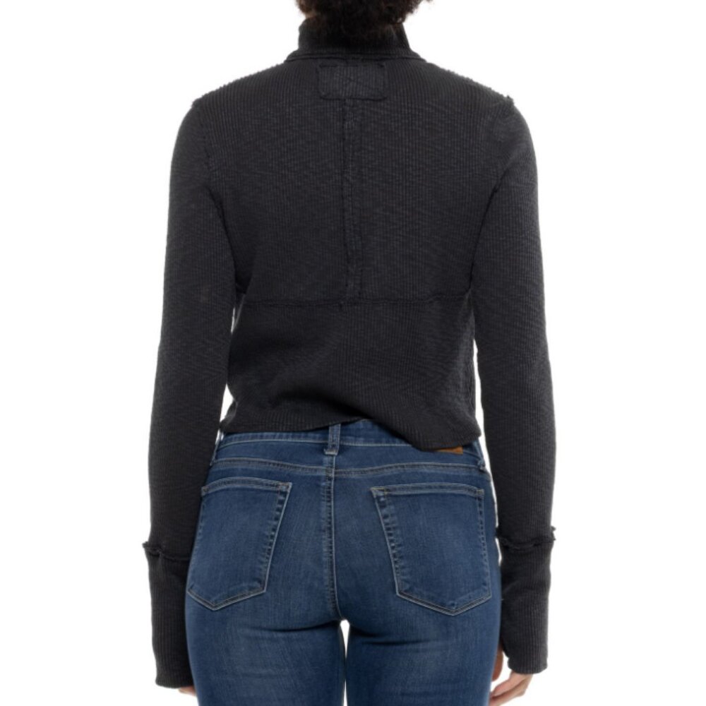 Free People Midnight Shirt Long Sleeve Quarter Zip Cropped Ribbed Large - Picture 2 of 2